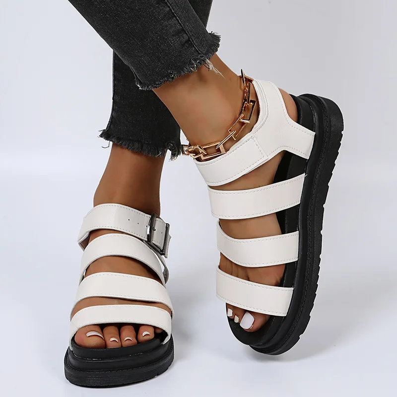 Summer Women's Sports Sandals Platform Sandals Ladies Roman Buckle Beach Shoes Comfortable Wedge Heel Sandals Big Size 41 42 43