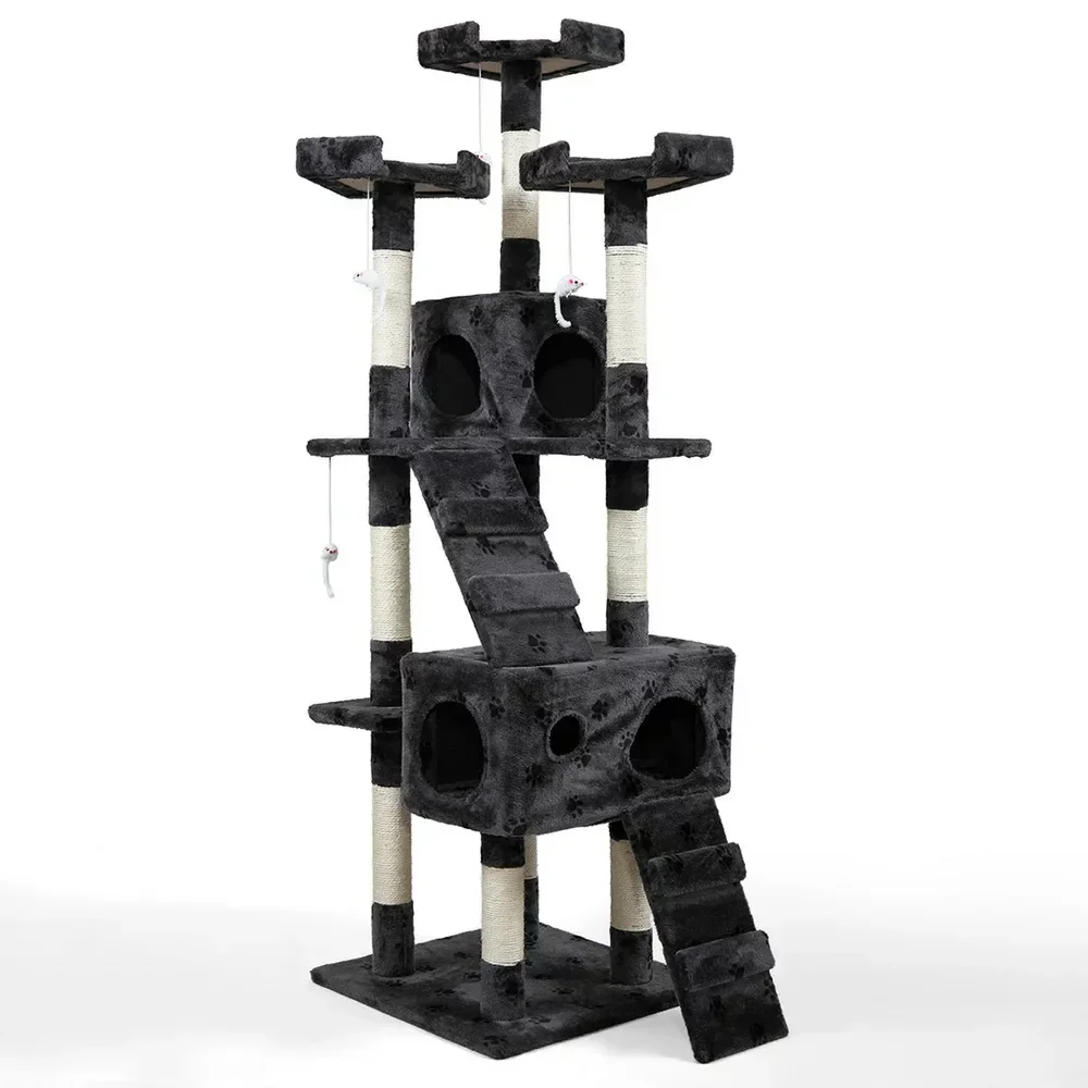 

Деревянная и Кондо Когтеточка башня, с игровым туннелем и висящей интерактивной игрушкой, серый плоский полимер Skz миниатюры стеклянная фигурка