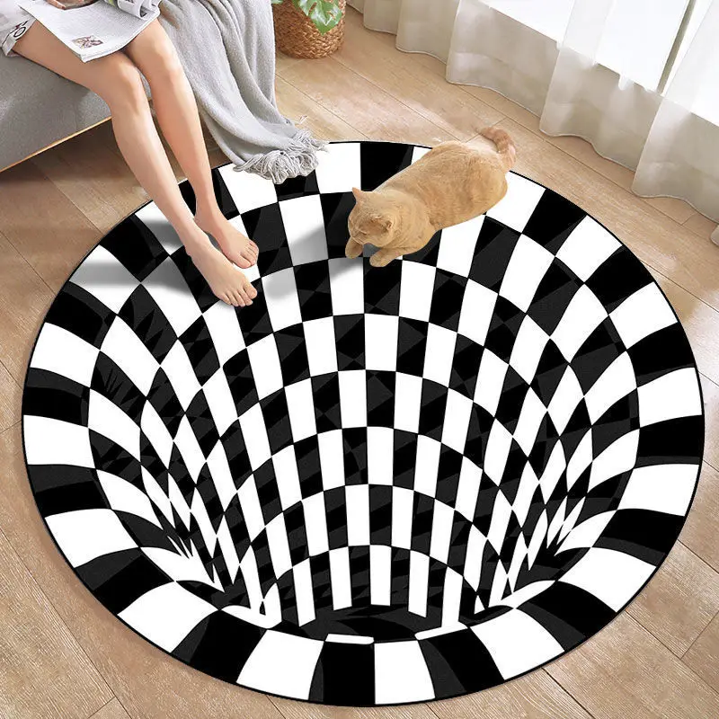 

3D Vortex Illusion Optical Carpet Modern Black Hole Round Area Rug Geometric Anti-slip Living Floor Mat Room Decor Home Rugs