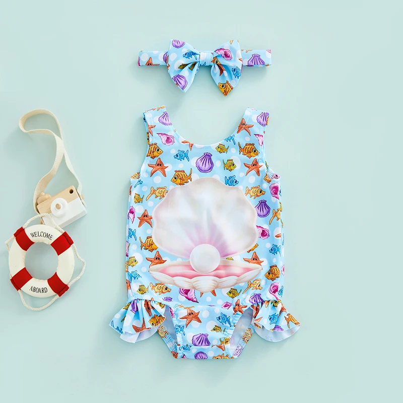 

Женский купальник с мультяшным принтом, без рукавов, с оборками