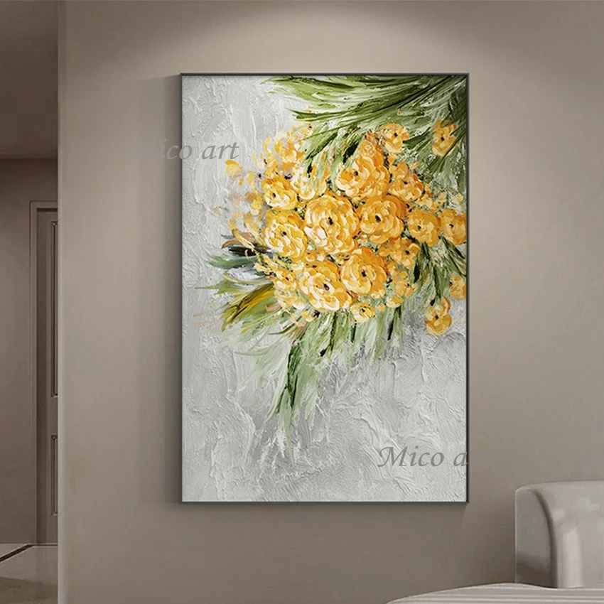 

Картина из желтого акрила ручной работы, холст без рамки, художественные изделия, современная абстрактная акриловая живопись для детской комнаты, Настенный декор