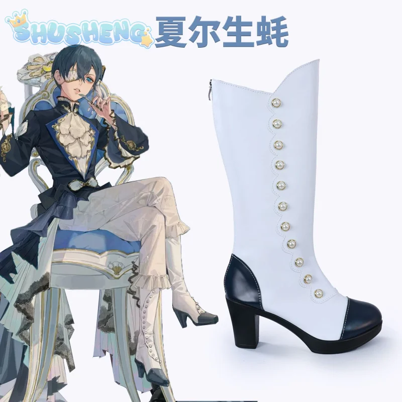 Обувь для косплея Черный дворецкий Сиэль Фантомхайв ботинки с белым ремешком