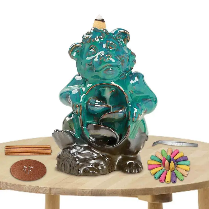 

Bear Backflow Incense Holder Waterfall Backflow Incense Holder Meditation Decorations Gift Including Reflux Fragrance Home