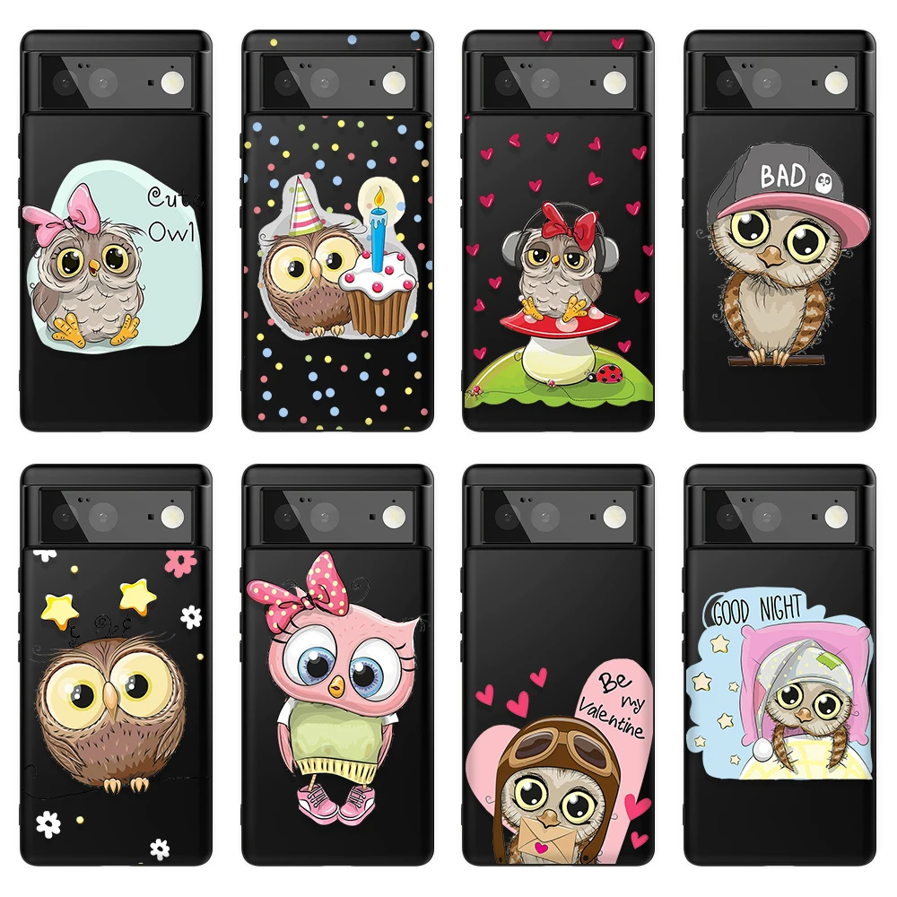 

Cartoon Cute Owl Phone Case for Google Pixel 6 Pro 3 3a 5 XL Soft Black Silicone Coque for Pixel 4a 5a 5G 6Pro Back Cover Fundas
