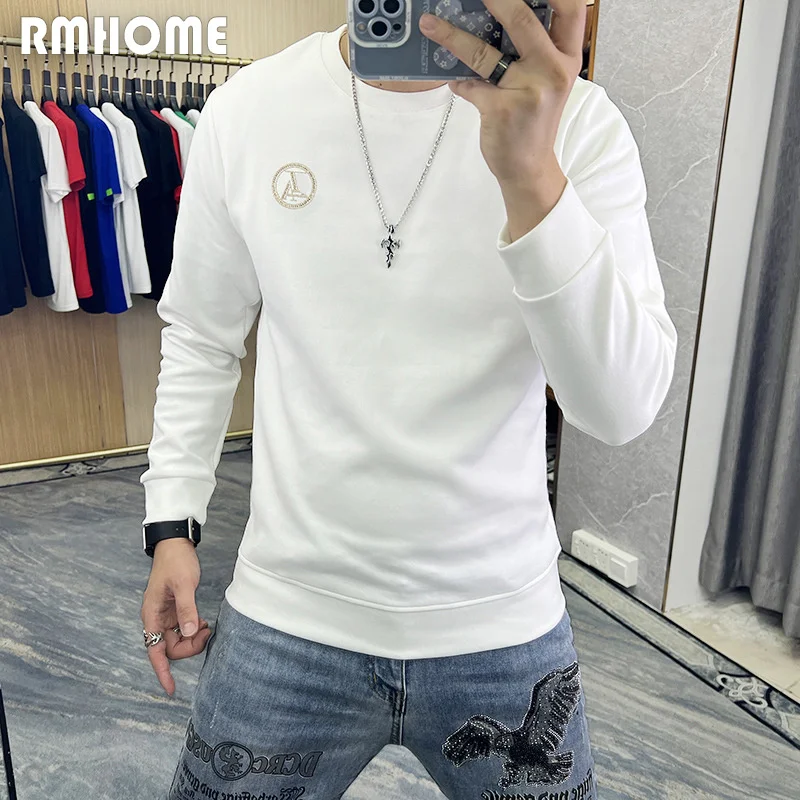 

Мужской простой пуловер, толстовки с надписью, лидер продаж, со стразами, новинка сезона осень-зима 2023, модные однотонные мужские свитера, му...