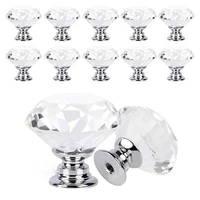 10pcs 30mm diamond shape design crystal glass knobs cupboard drawer pull kitchen cabinet door wardrobe handles home hardware