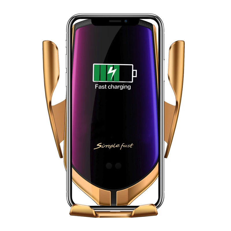 r1 10w car wireless charger automatic clamping for iphone xs for samsung infrared induction qi wireless charger car phone holder free global shipping
