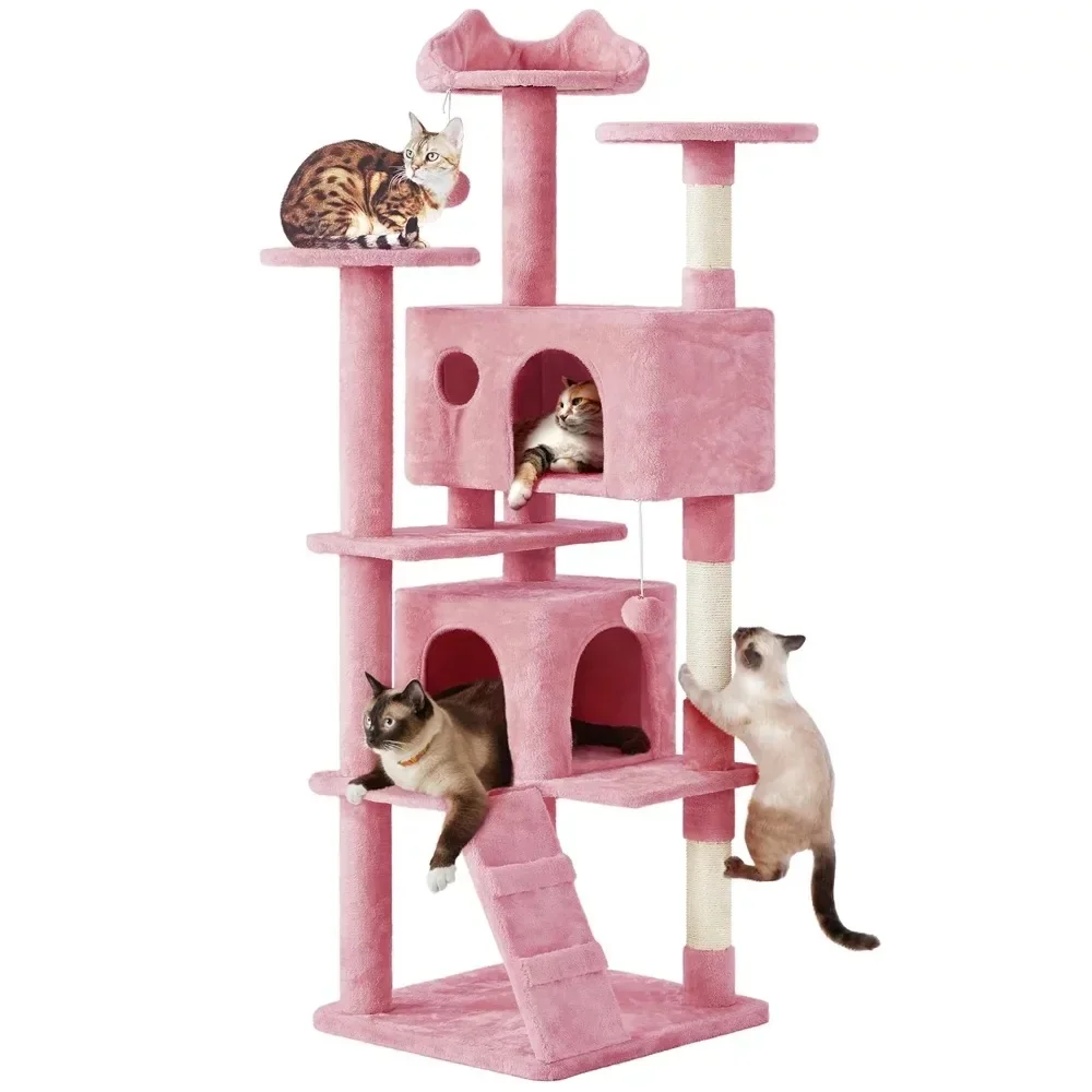 

SmileMart 54.5" Double Condo Cat Tree with Scratching Post Tower, Cat Climbing Frame, Multiple Color Options