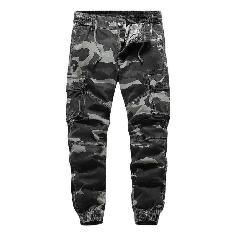 

2022 Spring Men Multi-Pocket Camo Cargo Pants Men Joggers Casual Harajuku Tie Feet Overall Male Cotton Streetwear Military Pants