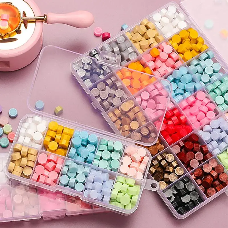 

Бусины восковые в коробке, цветные восьмиугольные, для запечатывания краски, частиц воска, пластиковая коробка, «сделай сам», пригласительные, восковые гранулы