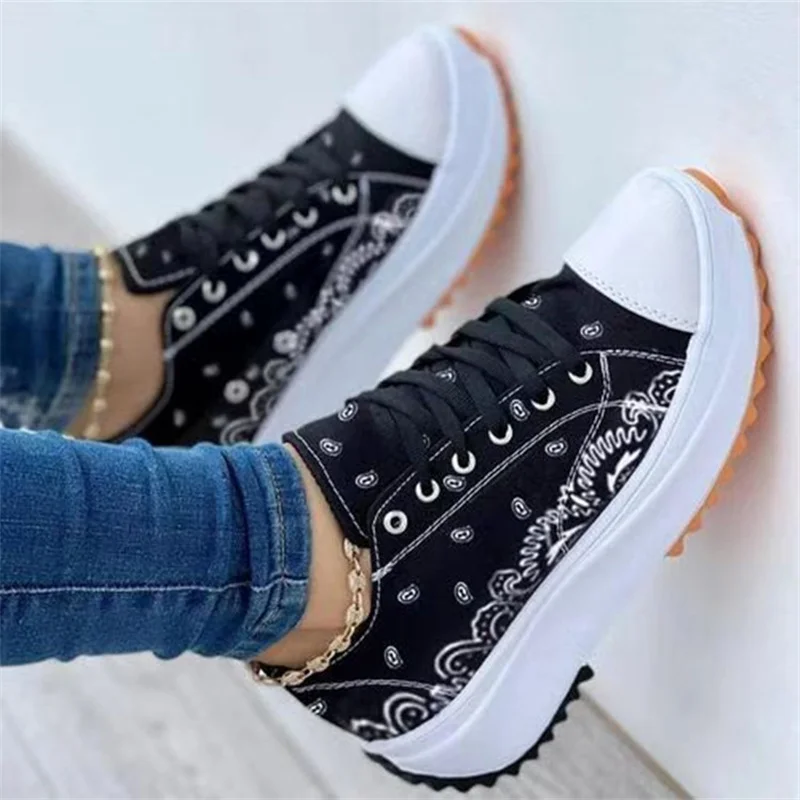 

Sneakers Women Shoes 2022 Pattern Canvas Shoe Casual Women Sport Shoes Flat Lace-Up Adult Zapatillas Mujer Chaussure Femme