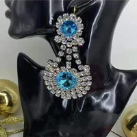 2022 crystal big round stone long hanging drop earrings palace jewelry for women luxury rhinestone geometric dangle earrings