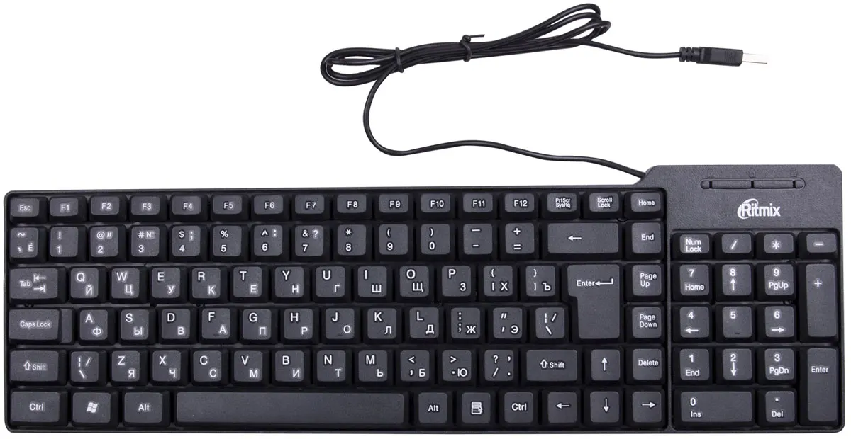 

Клавиатура Ritmix Ritmix RKB-100 клавиатура, черный Модель реализует USB-подклю