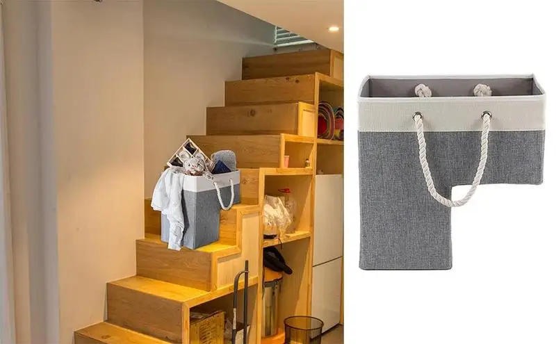 

Durable Stair Baskets Creative L Shaped Foldable Stairs Basket With Handles Stairs Cloth Toy Storage Organizer For Wooden Stairs