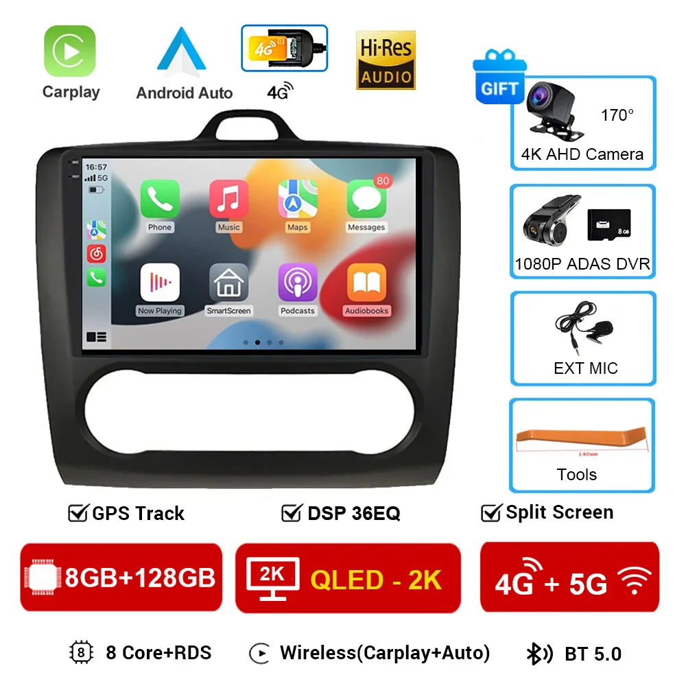 

Android 16 CarPlay Car Radio Multimedia Player For ford focus 2 Mk2 2004-2008 2009 2010 2011 Android Auto GPS 2din autoradio