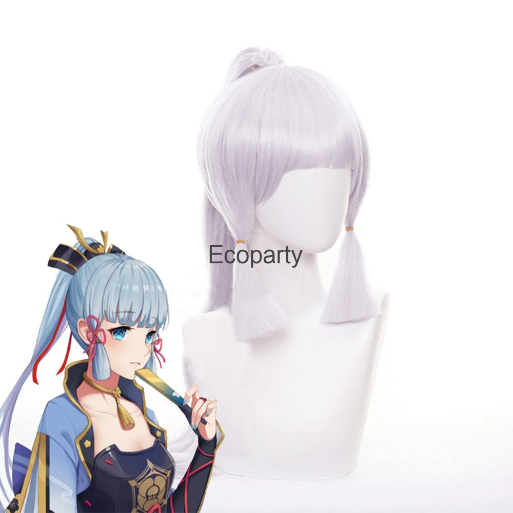 

Anime Wigs Genshin Impact Ayaka Cosplay Wig Silver White Long Straight Hair Halloween With Bangs Heat Resistant Synthetic Wig