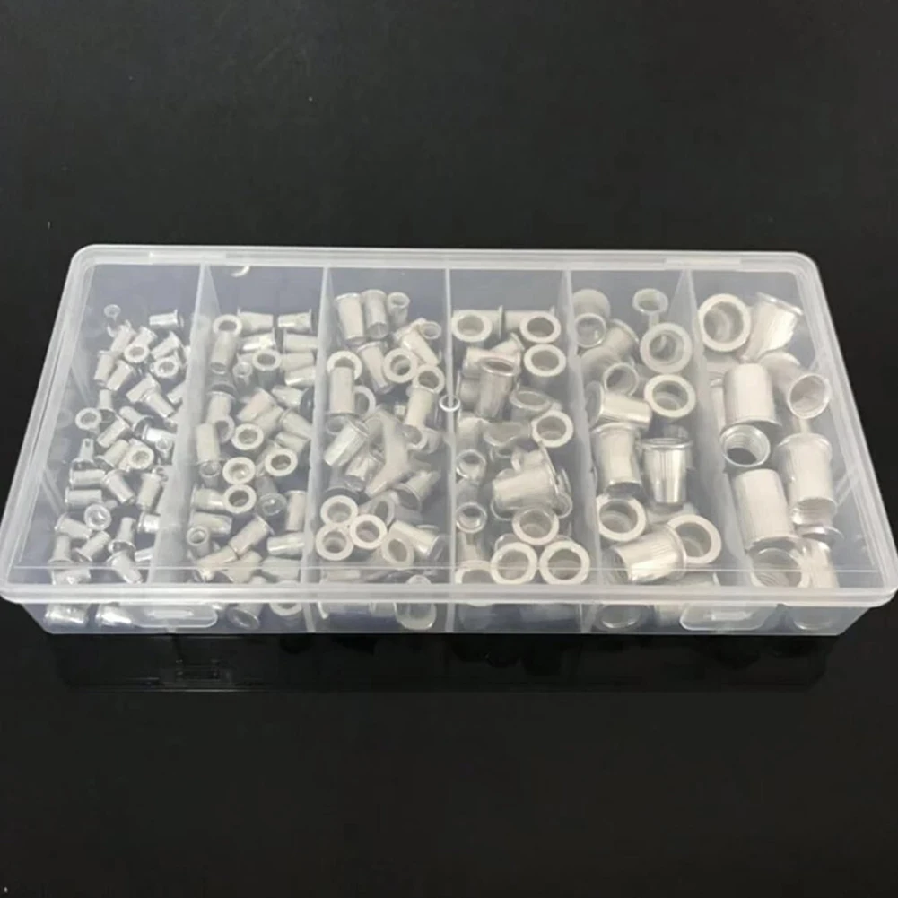 

190pcs Multifunctional Home Aluminum Fastening Tool Accessories Flat Head Easy Install Knurled Durable Cap Rivet Nut Kit Insert