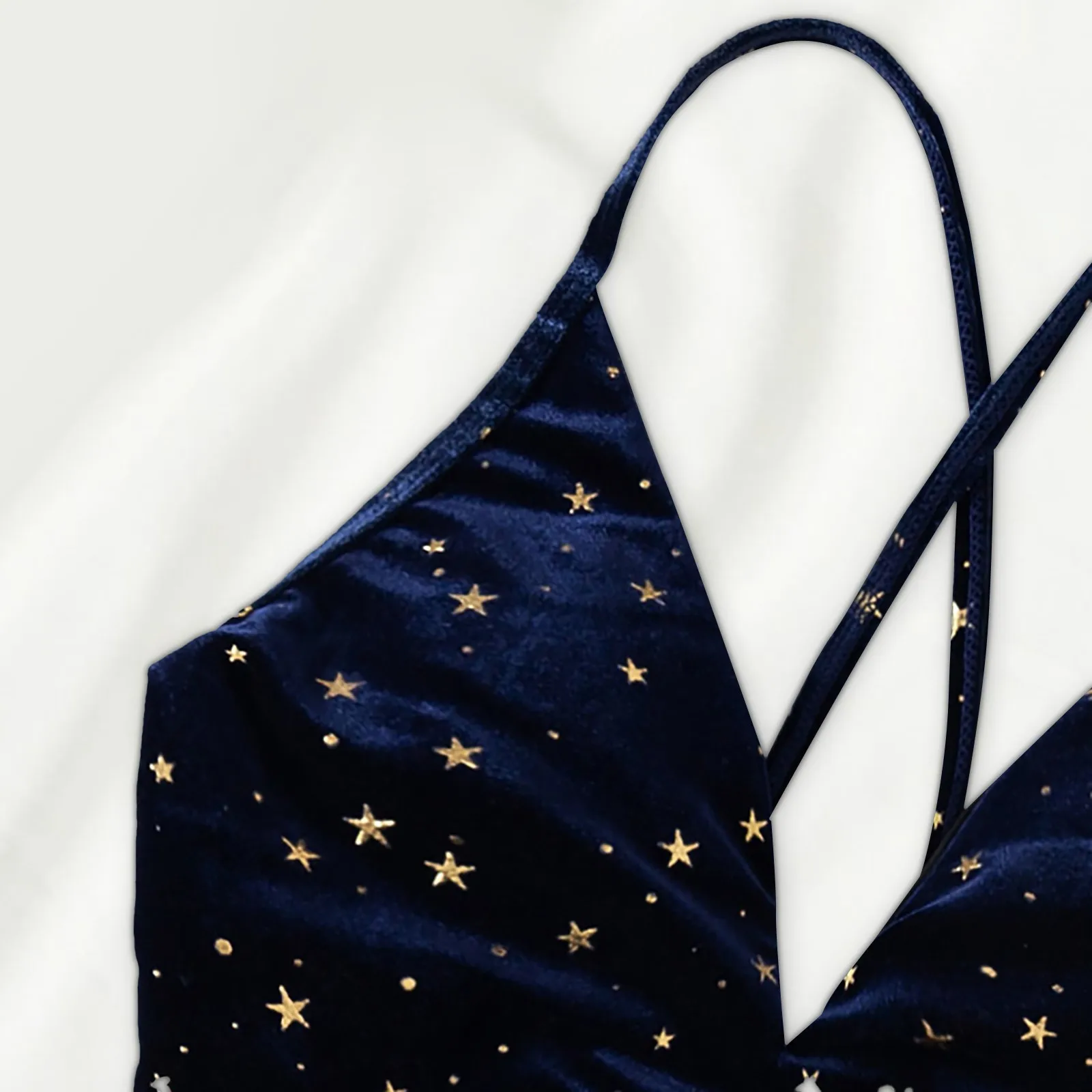 Бархатный Цельный купальник с блестками бикини лямкой на шее V-образным вырезом