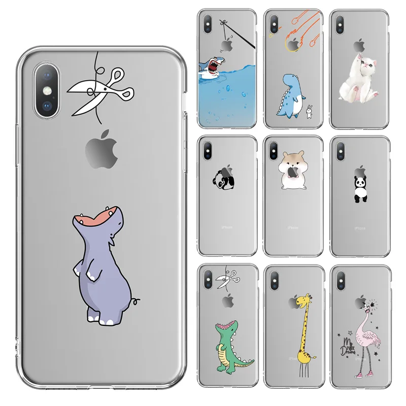 

Ottwn Clear Phone Case For iPhone 11 Pro Max 13 12 7 8 6s Plus Cute Cartoon Animal Soft TPU For iPhone X XR XS Transparent Cover