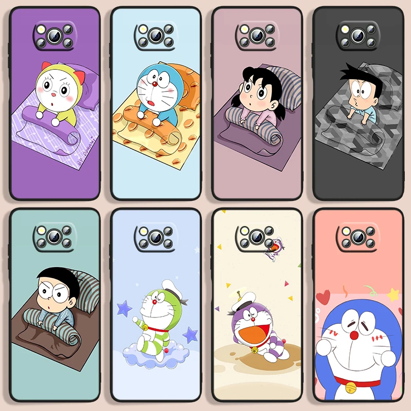 

Cute Cartoon Doraemon Phone Case For Xiaomi Poco F1 X2 F2 X3 C3 M3 F3 X4 M4 F4 Pro 5G NFC GT Black luxury Silicone Funda Cover