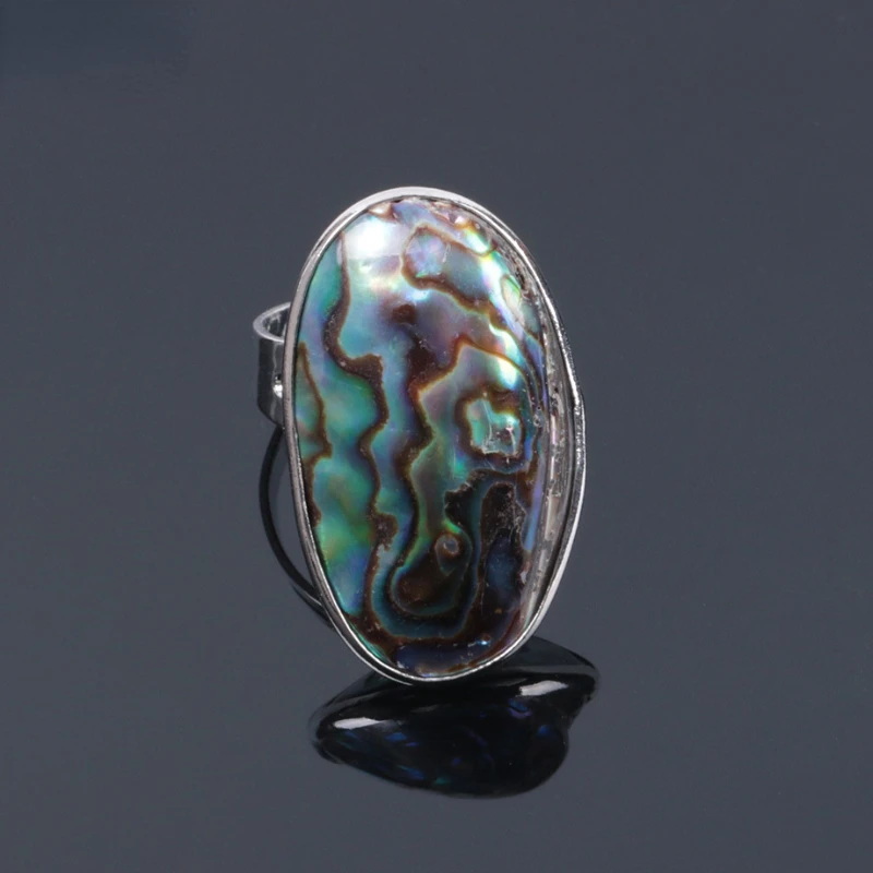 

Rainbow Abalone Shell Ring Cabochon Dome Ovel Gems Adjustable Ring Hyperbole Craft Party Cocktail Ring Statement Woman Jewelry
