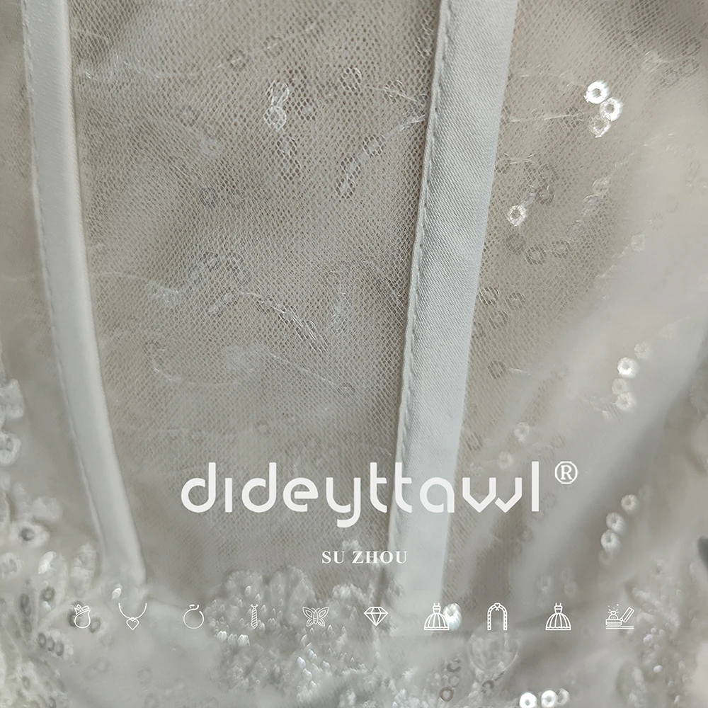 DIDEYTTAWL Real Photo 3D Flowers Long Beading Tulle Mermaid Wedding Dress Off Shoulder Detachable Train Lace Bridal Gown images - 6