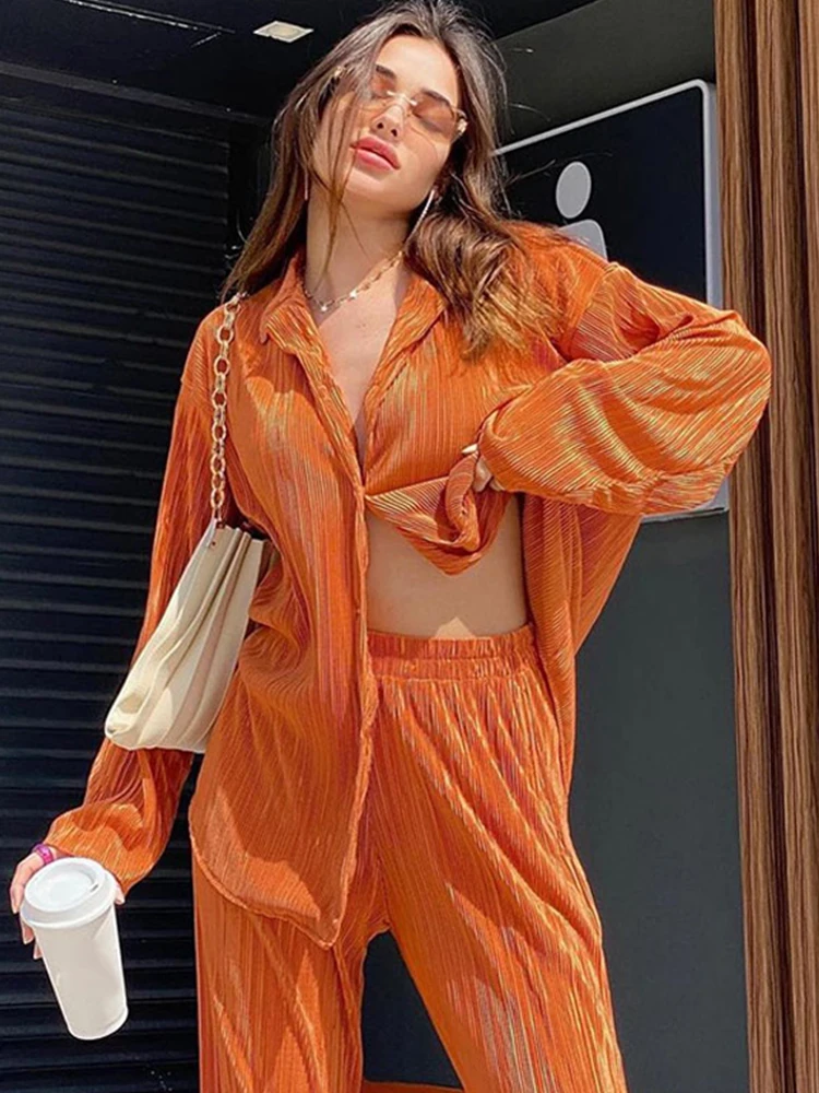 Женский элегантный плиссированный комплект из двух предметов свободная блузка с