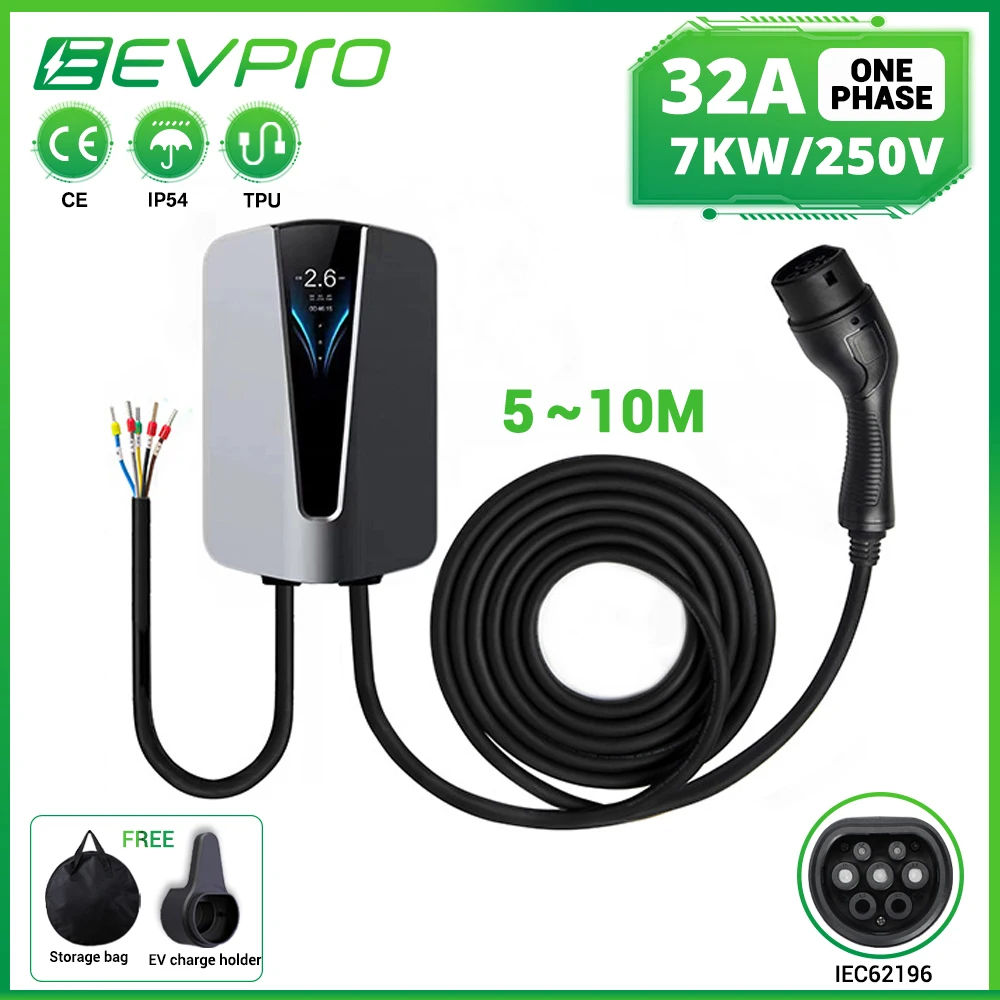 

Портативное зарядное устройство EVPRO 32A IEC62196, переключатель, 3-фазный зарядный кабель, тип 2, разъем 7 м, контроллер Wallbox для электрического авто...