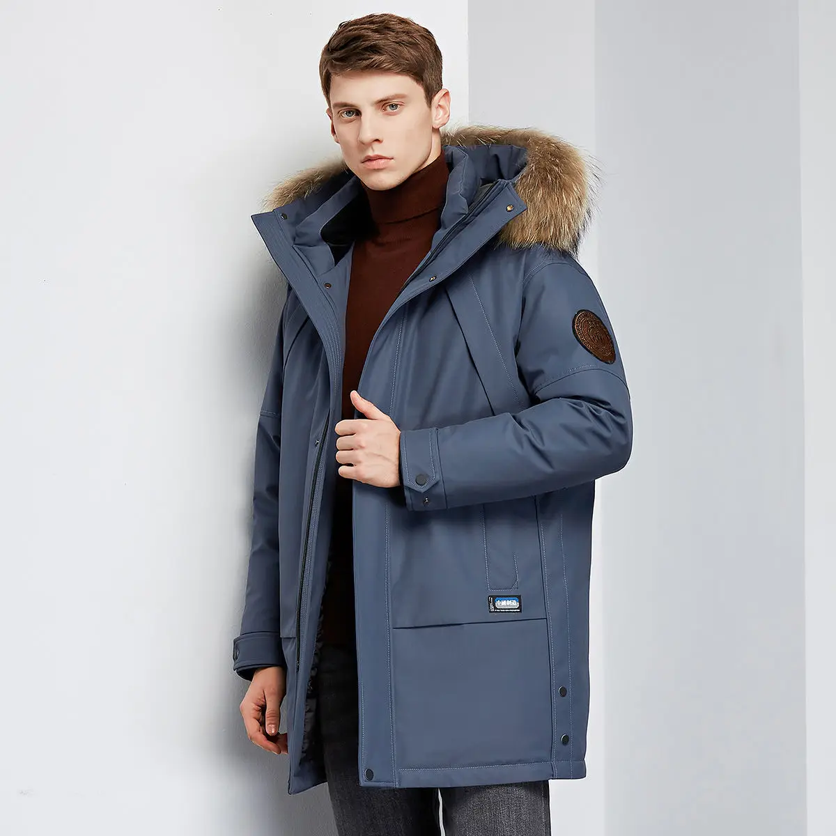 New Men's Down Jacket Multi Pocket Plush and Thicken Tooling Style Winter Coat Simple Fashion Parka