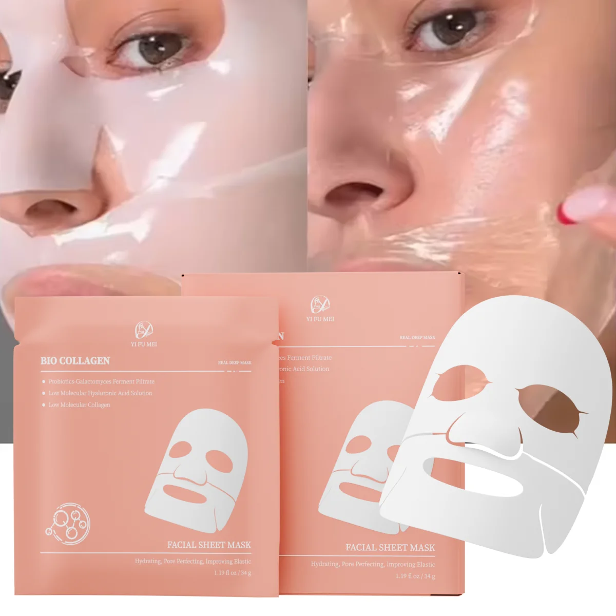 Фото Чувствительная успокаивающая питательная отбеливающая увлажняющая биоколлагеновая настоящая маска против морщин, увлажняющий крем, биоколлагеновая маска для лица №1