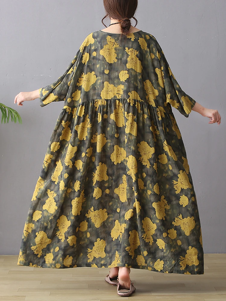 Женское винтажное длинное платье NYFS свободное из хлопка и льна с длинным рукавом