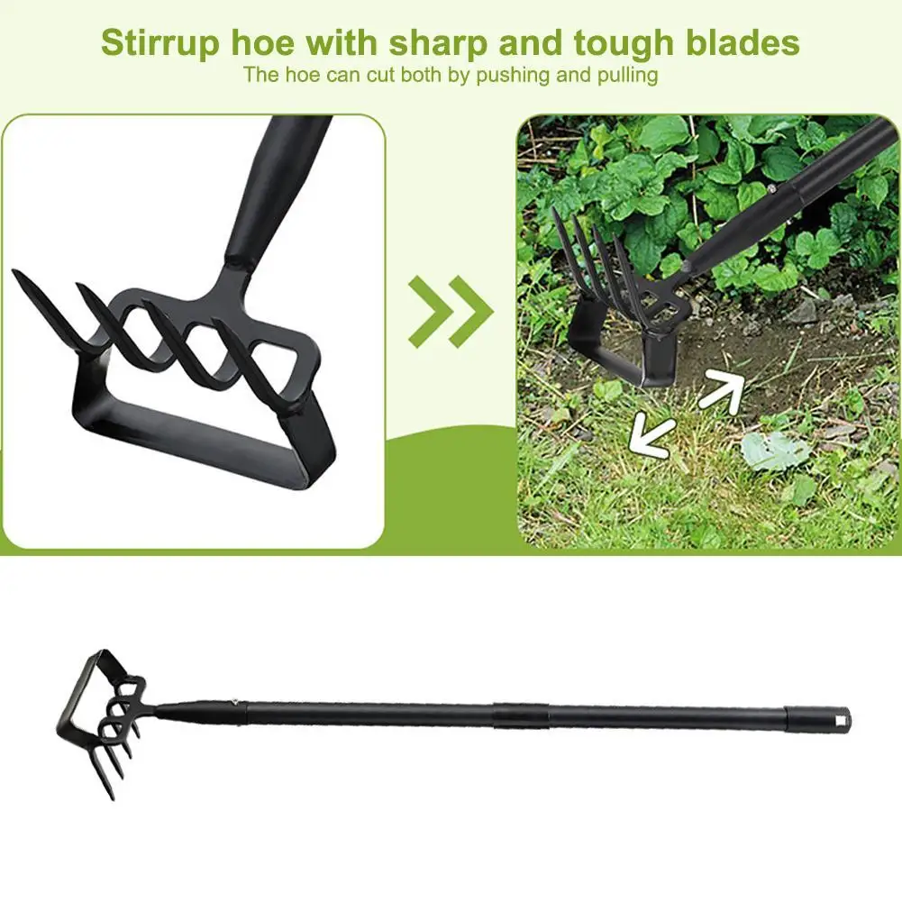 2 In 1 Stirrup Hoe Cultivator Adjustable Handle Scuffle Garden Hoe For Weeding Digging Loosening Soil Weeding Rake Garden Tools