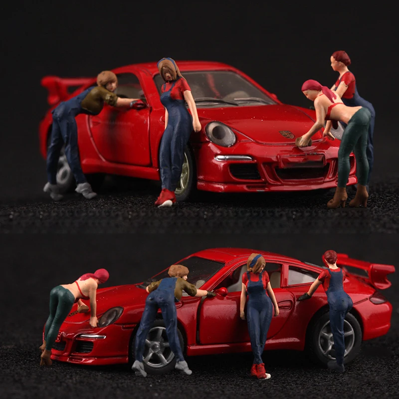 

Finished product has been colored 1/64 car wash female workers 4 dolls with car model scene with (does not contain car models)