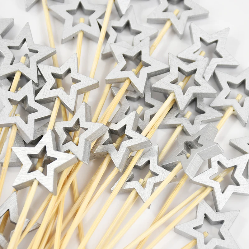 50 шт. одноразовые бамбуковые шампуры золотого серебряного цвета в форме звезды