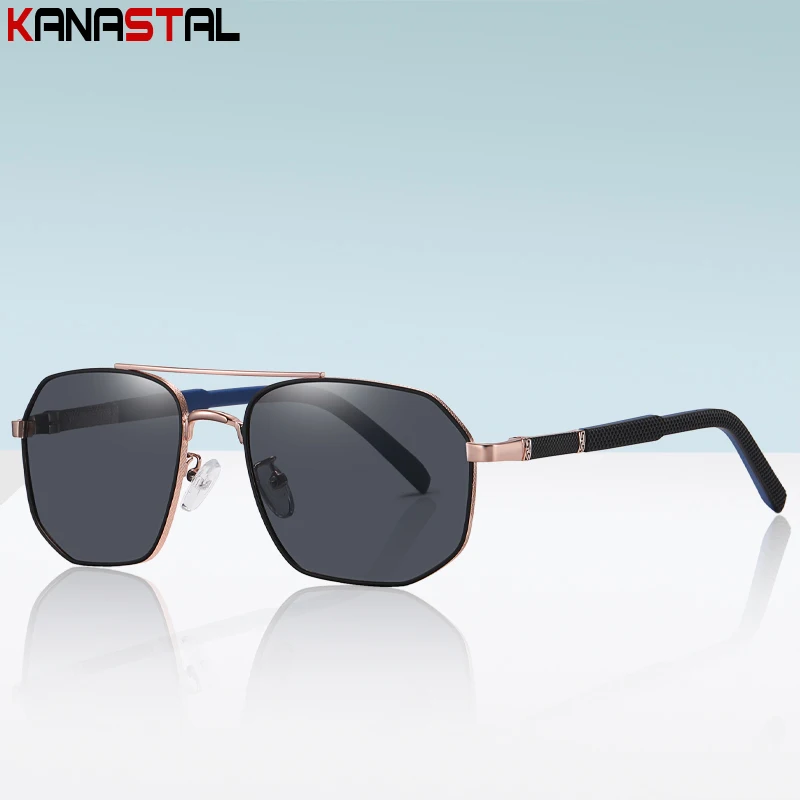 

UV400 Men Polarized Sunglasses Retro Gradient Sun Glasses Metal Eyeglasses Frame Bicolor Spring Leg Camping Riding Shade Eyewear