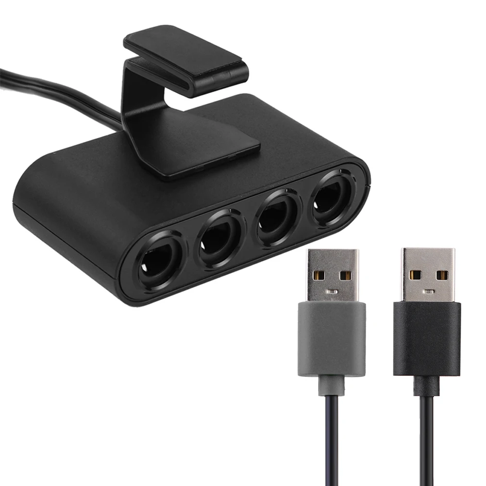 Фото Портативный USB-адаптер-конвертер 3 в 1 с 4 портами для контроллеров GC, совместимый с Nintendo Switch GC/Wiiu/PC, игровые аксессуары, черный №1