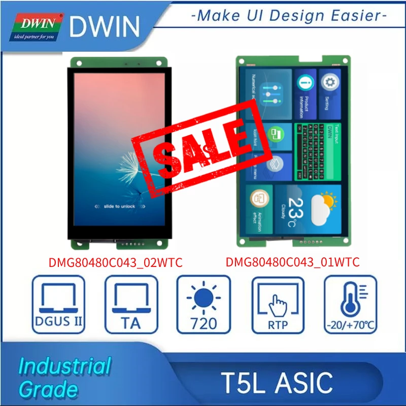 

DWIN 4.3 Inch Display Touch Screen 800*480 Pixels Resolution Commercial Grade 16.7M Colors IPS-TFT-LCD Panel TTL UART LCM