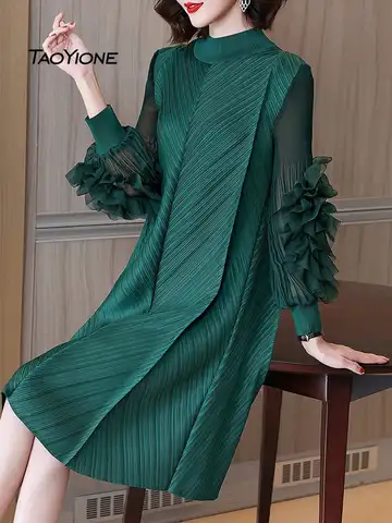 2023 Vestidos Fashion Spring Chiffon Hollow Dress Women Elegant Midi Long Sleeve Slim Solid Dress Female Lady Vintage Dresses