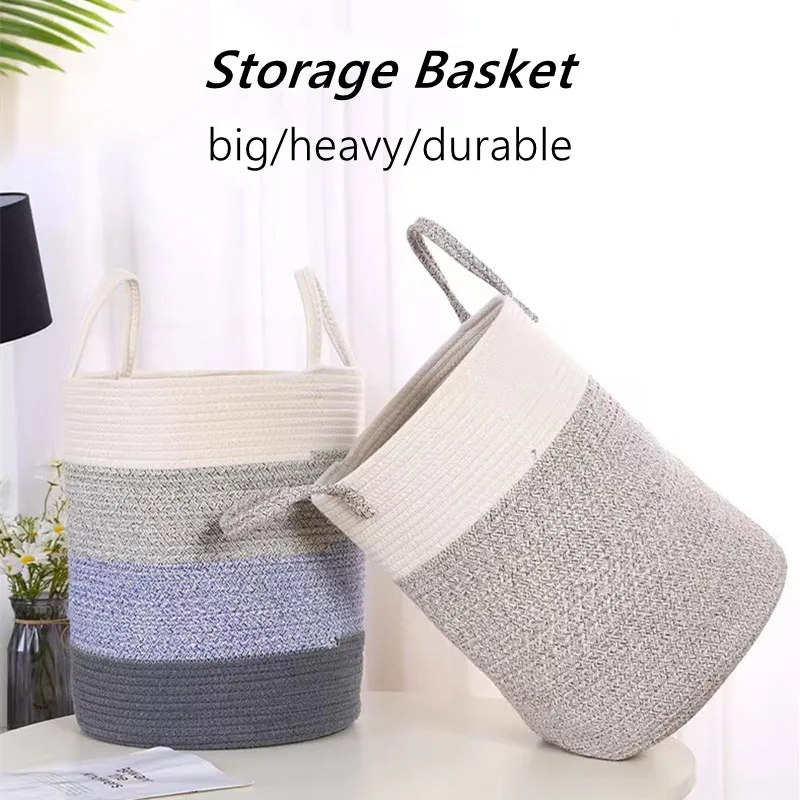 

Basket Rope Cloth Storage Handmade Large Toy Cotton Storage Hamper Diaper Sundry Dirty Organizer Portable Basket