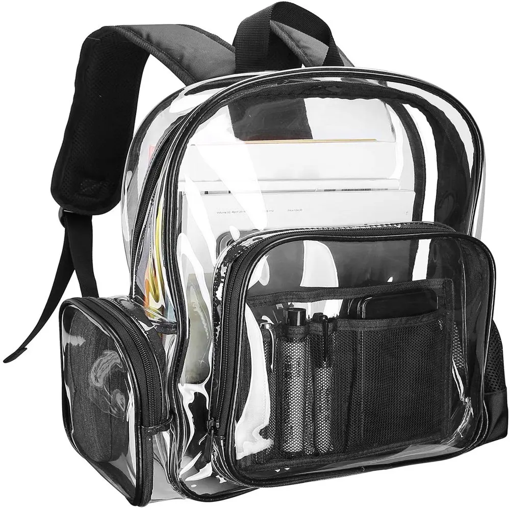 Heavy Duty Clear Backpack, See Through Backpacks Transparent Clear Large Bookbag for School Work Stadium Security Travel Sportin
