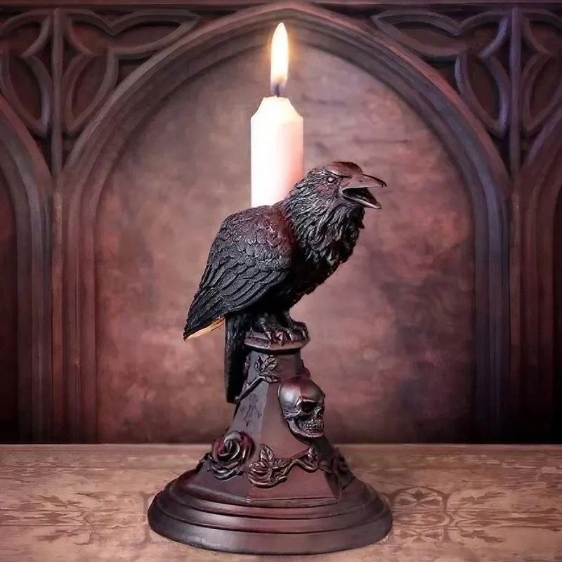 Ретро готический черный подсвечник в форме статуи ворона для Хэллоуина
