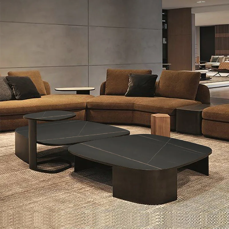 

Minimalist slate coffee table TV cabinet Lauren black gold light luxury modern minimalist living room home marble tea table