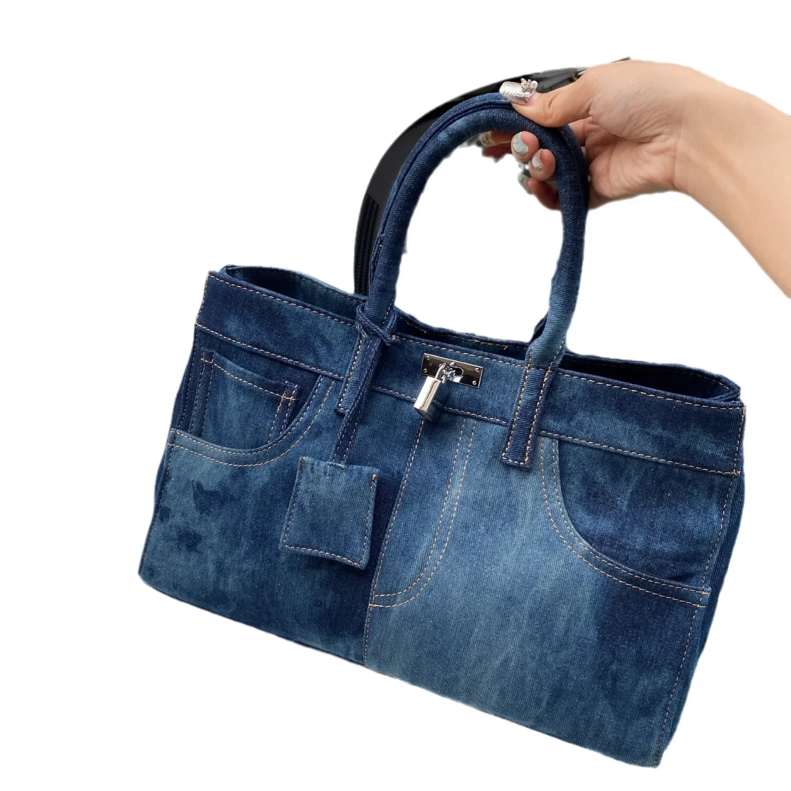 Fashion Trend Locomotive Jeans Platinum Bag