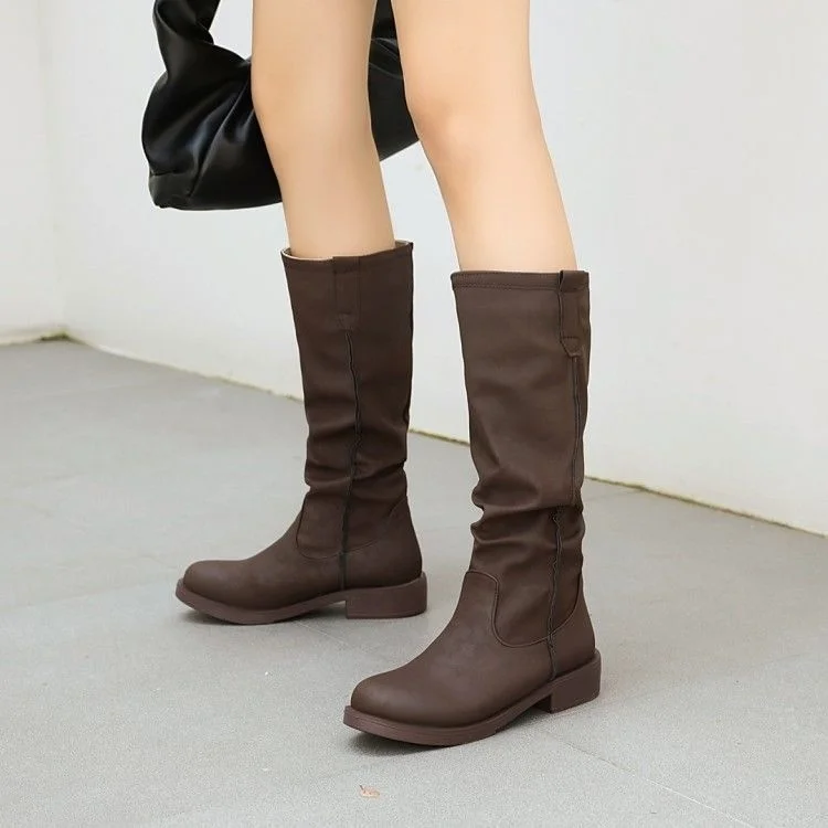 

01 Autumn and Winter British High Boots Warm Boots Women's Low Heel Women's Boots Round Head Thick Heel Versatile Medium Boots