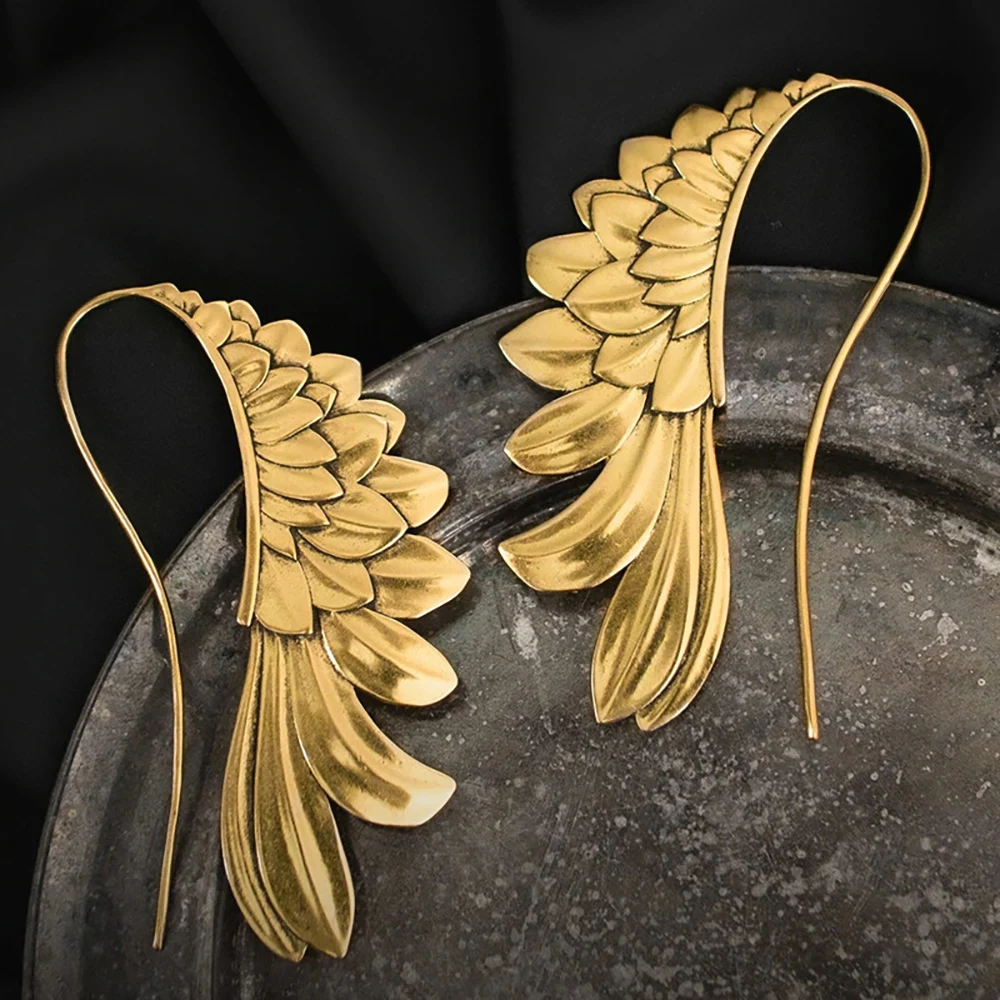 

Golden Silver Color Angel Wing Alloy Feathers Hangling Earrings for Women Vintage Creative Piercing Metal Jewelry Accessories