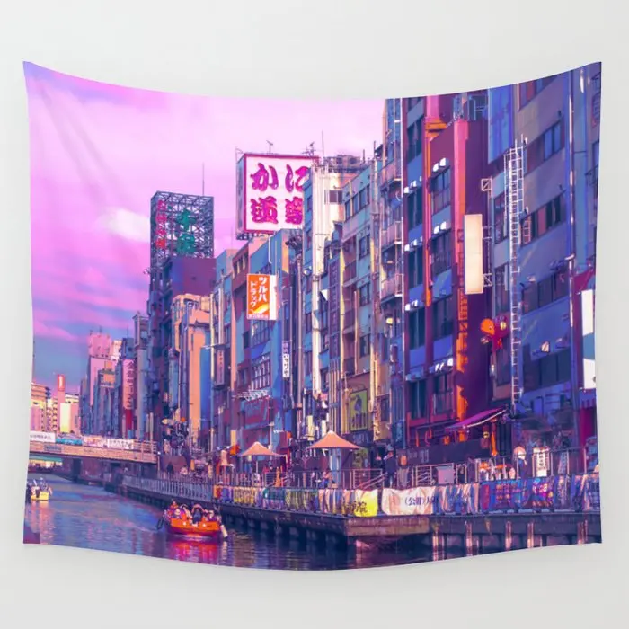 

Osaka Citypop Tapestry Wall Hanging Room Carpet Dorm Psychedelic Tapestries Art Home Decoration Accessories Living Room Decor
