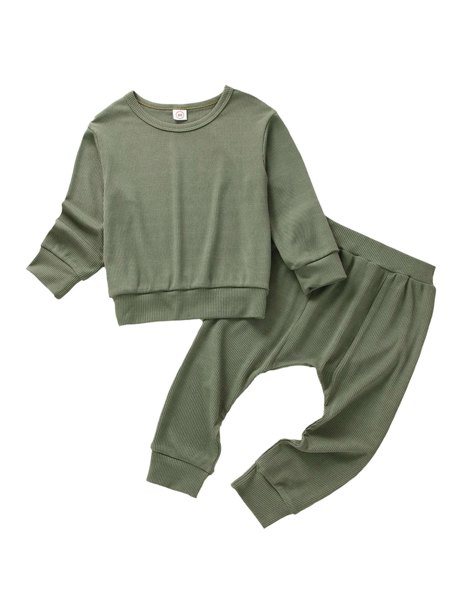 

Одежда для новорожденных мальчиков и девочек, ребристый трикотажный однотонный комбинезон, длинные брюки, комплект из 2 предметов