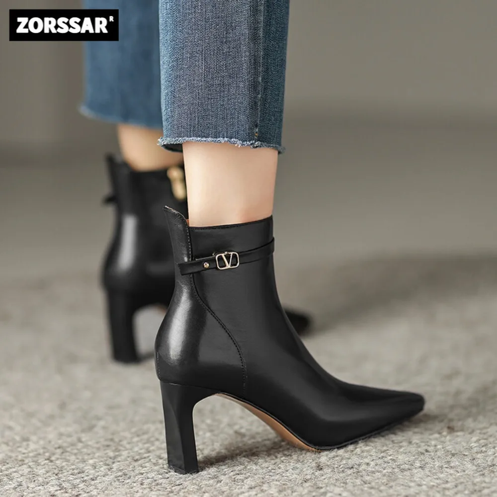 

Classic Pointed Toe High-heeled Modern Ankle Boots Women Leather Shoes Stilettos Female Dress Wedding Party Shoes Big Size 41