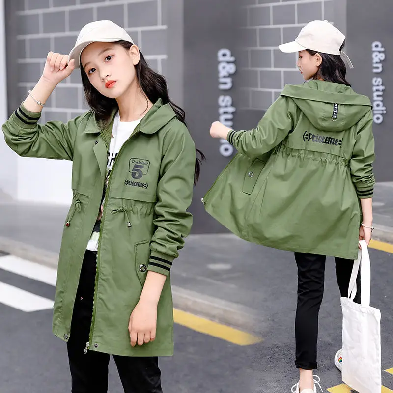 

Teen Girls Long Trench Coats 2022 New Fashion England Style Windbreaker Jacket For Girls Spring Autumn Children's Clothing 5-14Y