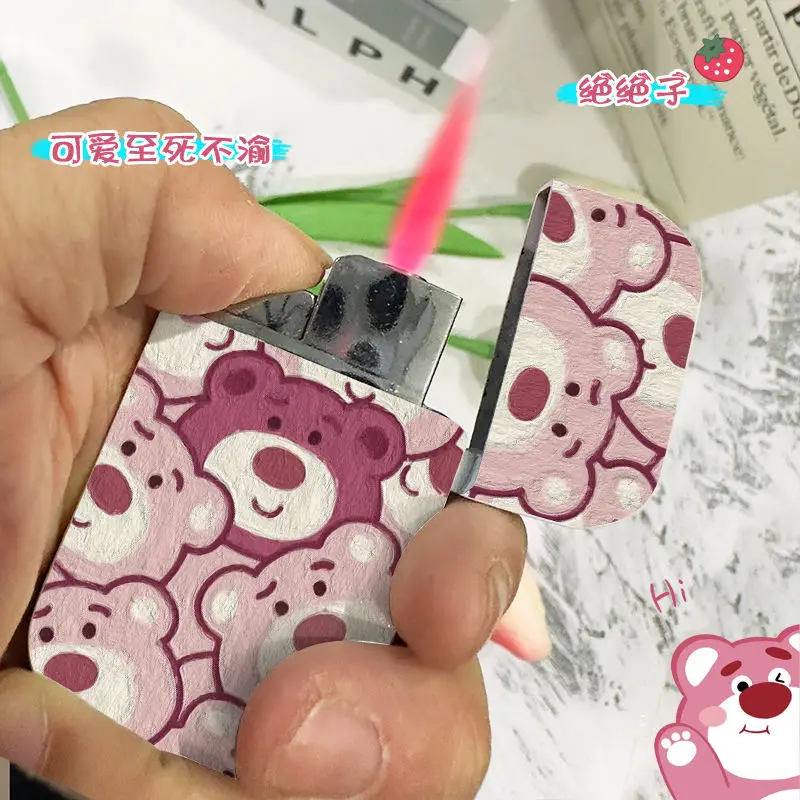 

Lotso cute cartoon pink flame inflatable lighter diy black technology high value ins creative windproof gift for boyfriend